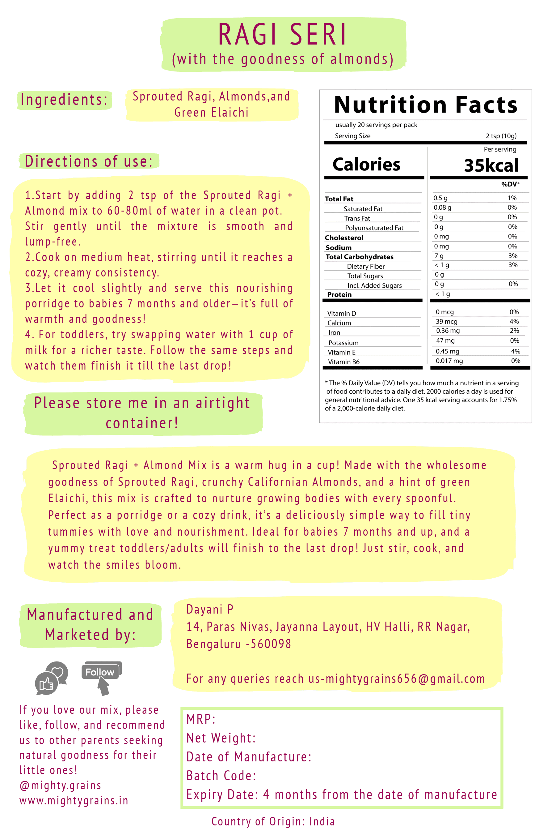 Sprouted Ragi Seri + Almonds (7 months+) - Image 3